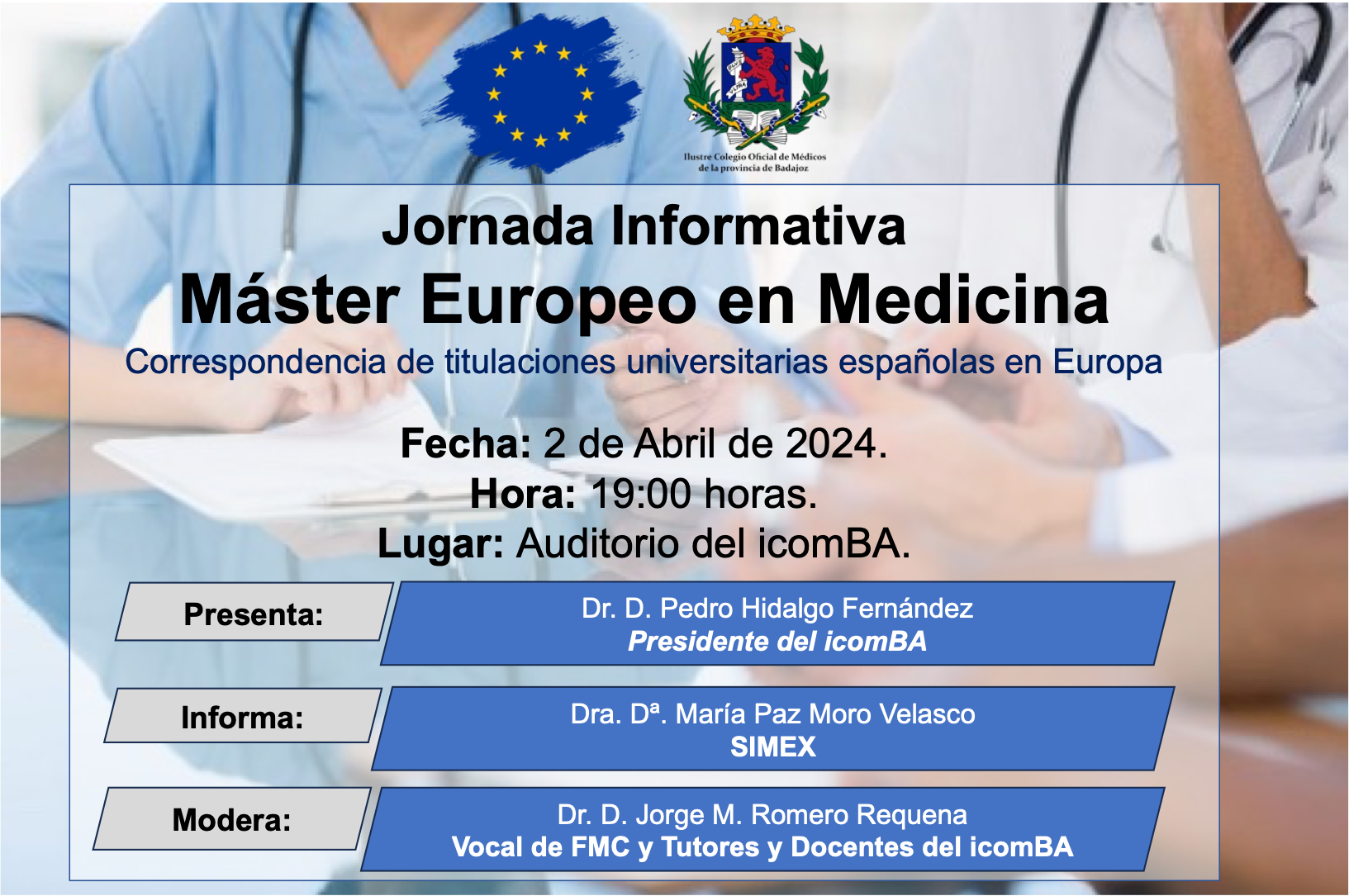 Mañana martes el icomBA celebra una jornada informativa sobre el Máster Europeo en Medicina