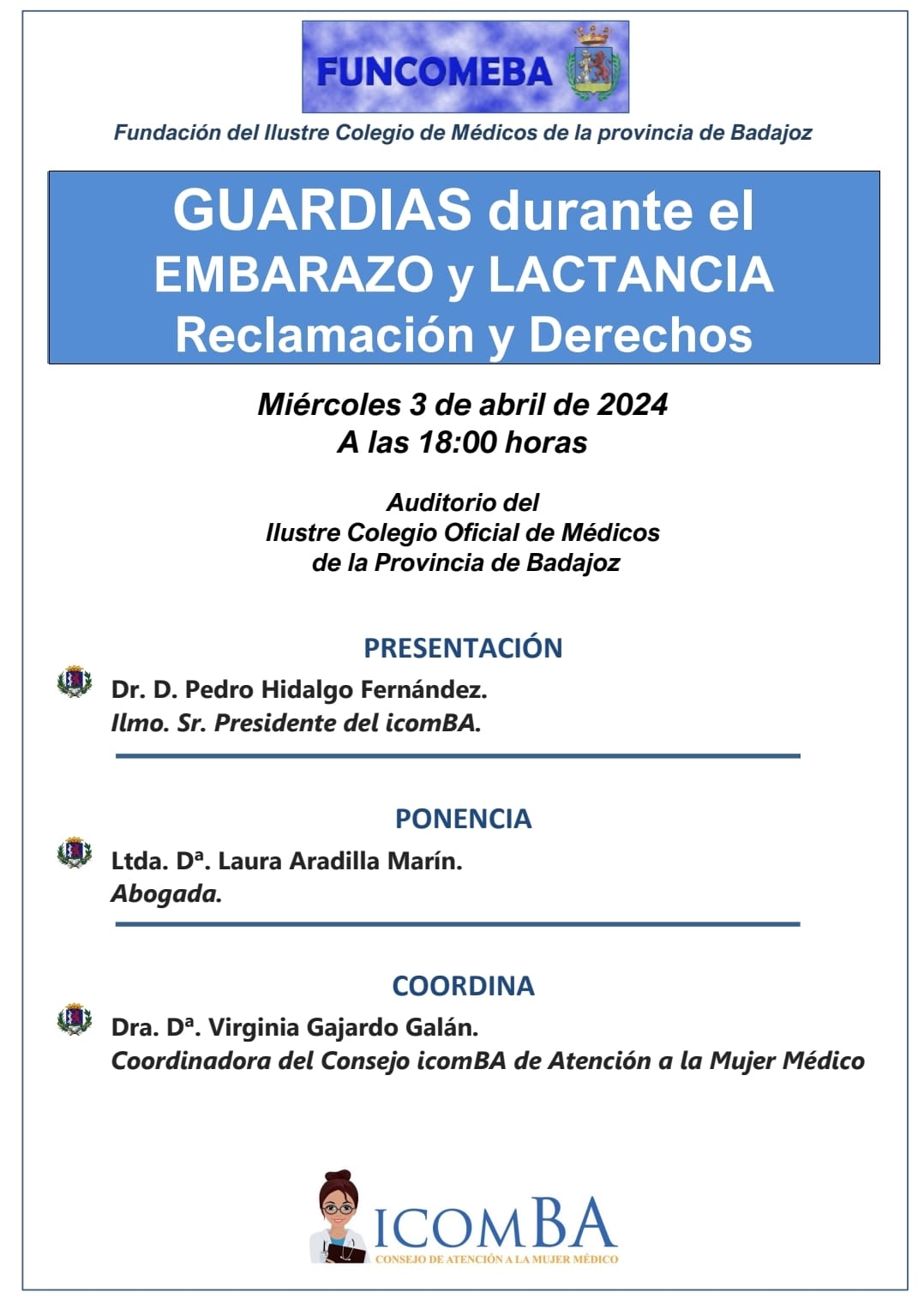 El icomBA abordará en una jornada el derecho a las guardias durante el embarazo y la lactancia