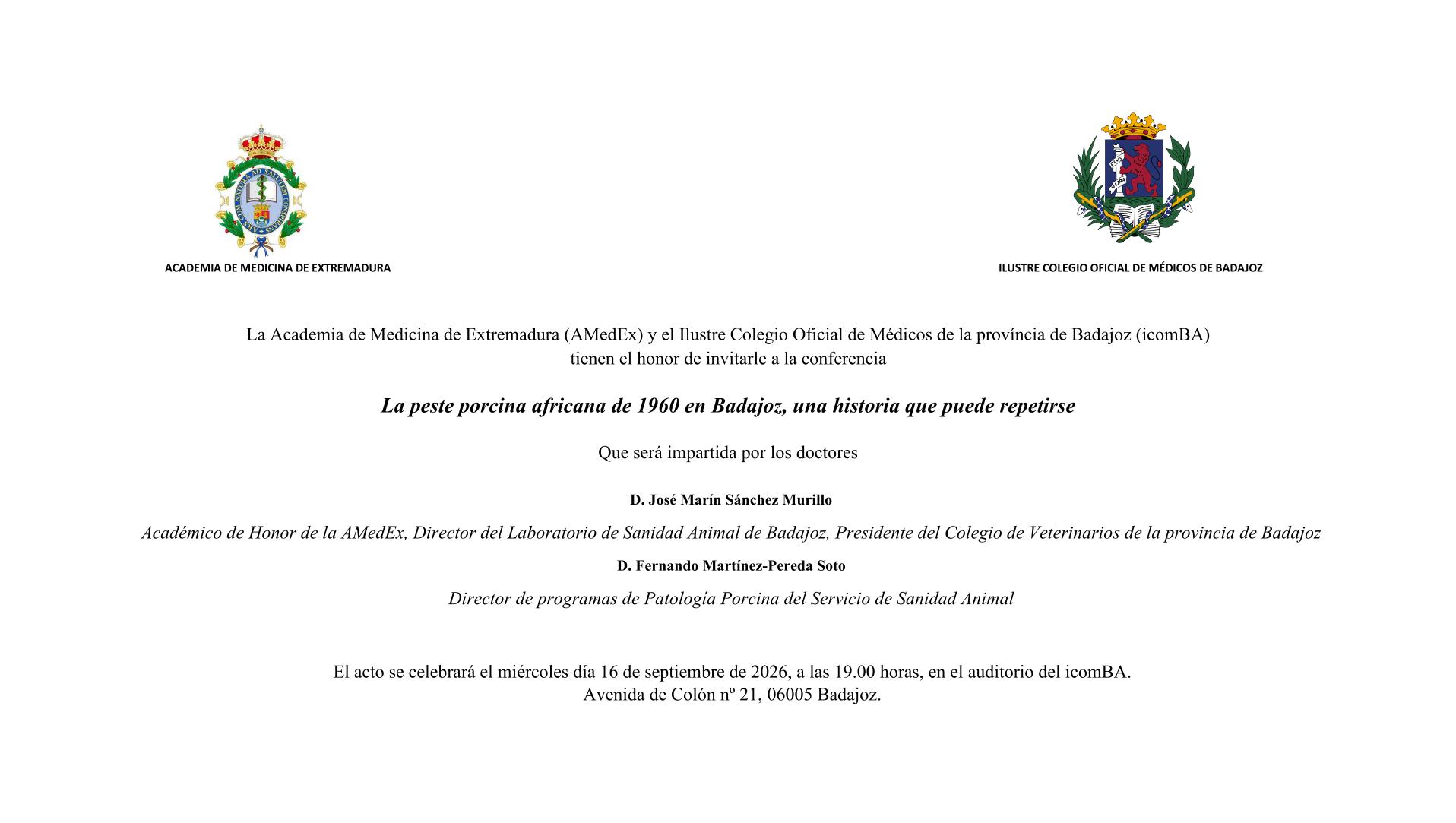 Conferencia AMedEx: «La peste porcina africana de 1960 en Badajoz, una historia que puede repetirse»