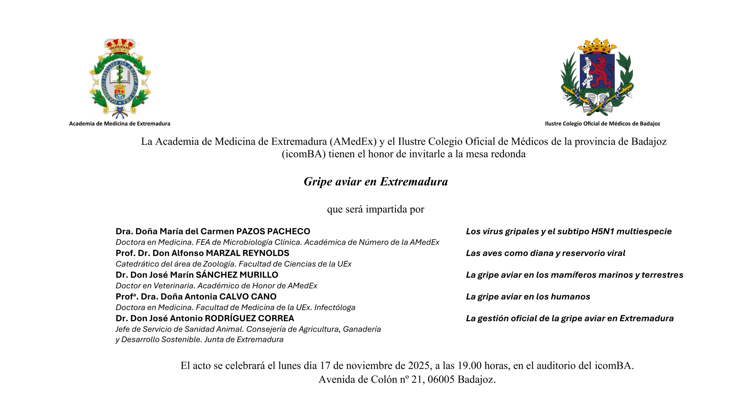 Inicio 15 Conferencia AMedEx «Gripe Aviar en Extremadura»