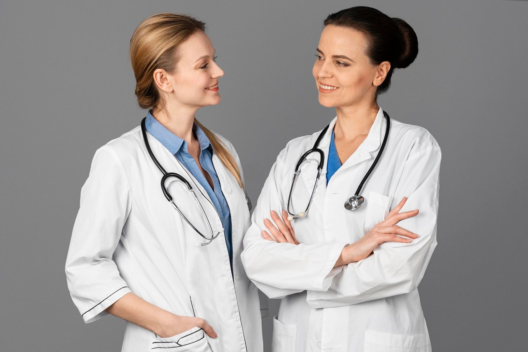 females doctor at hospital with stethoscope